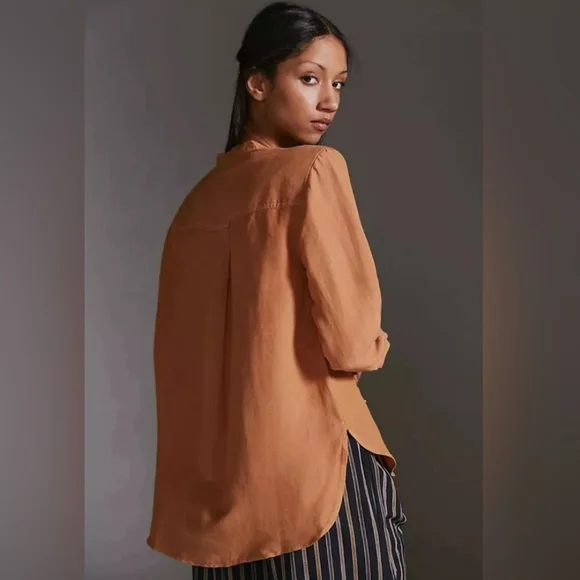 Anthropologie Pilcro Ruffled Button-Up Top In Warm Honey - Picture 2 of 5